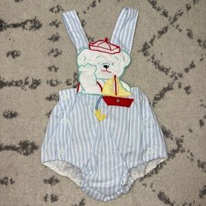 VTG Stripe Bear Embroidered Appliqué Waterproof Diaper Cover Summer Romper